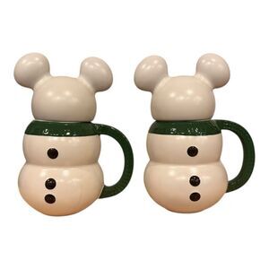 Disney Snowman Mugs 2 a pair vwith Green Handles